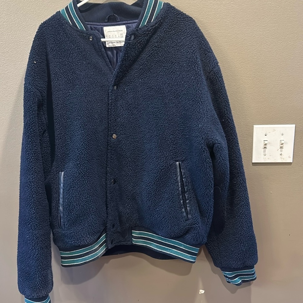 Urban outfitters navy sherpa varsity jacket size XL